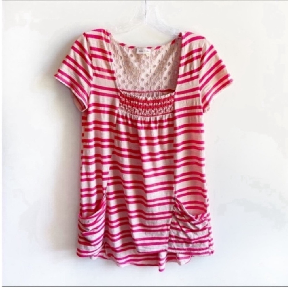 Anthropologie Meadow Rue Marin striped top red eyelet
